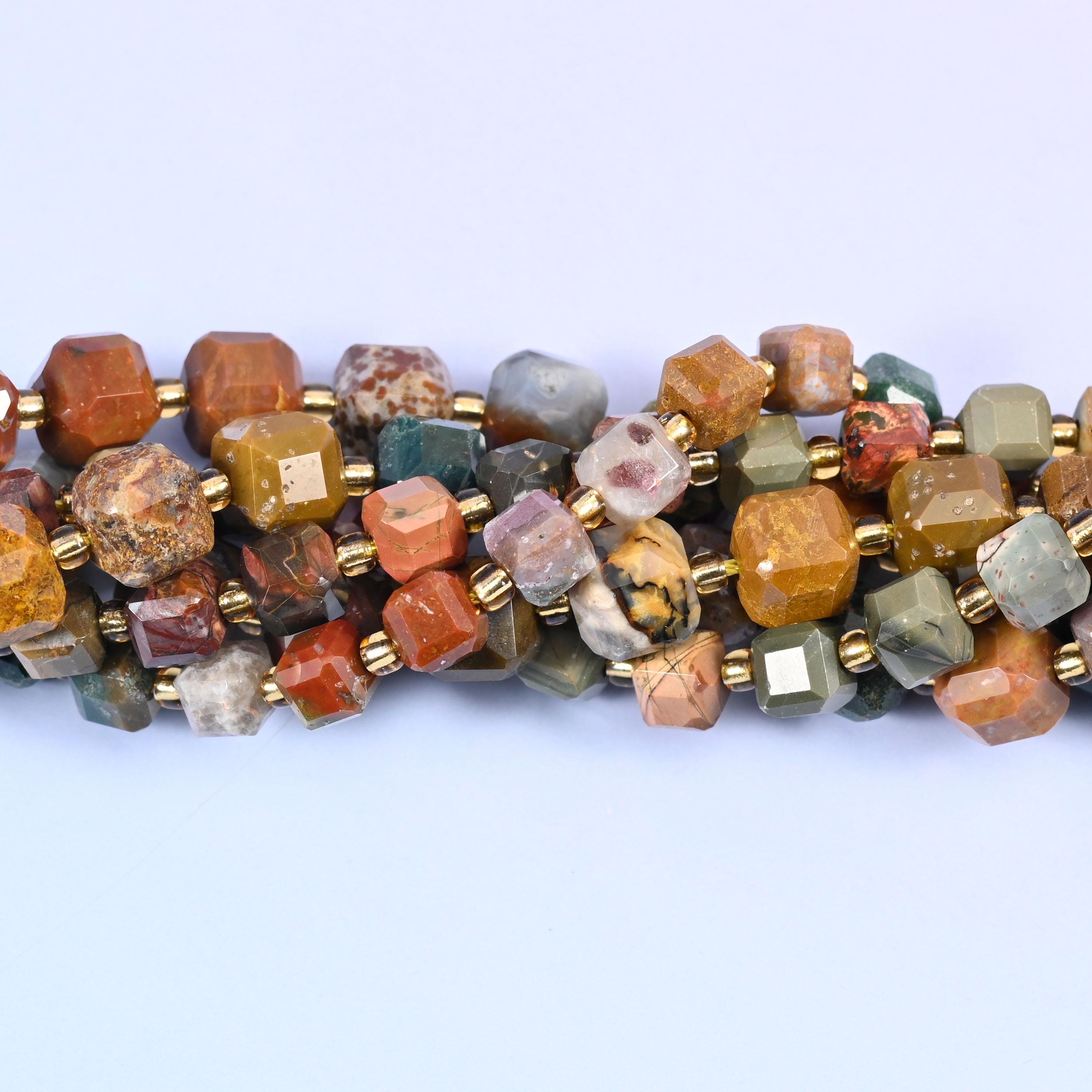 Ocean Agate Faceted Cube Beads: Size 6mm 8mm, Jewelry Making, 15 inch Strand