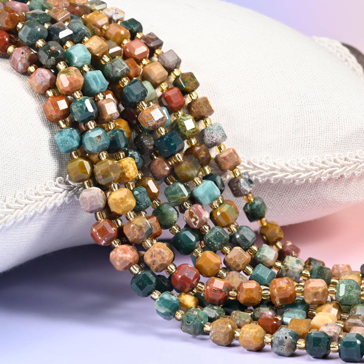 Ocean Agate Faceted Cube Beads: Size 6mm 8mm, Jewelry Making, 15 inch Strand