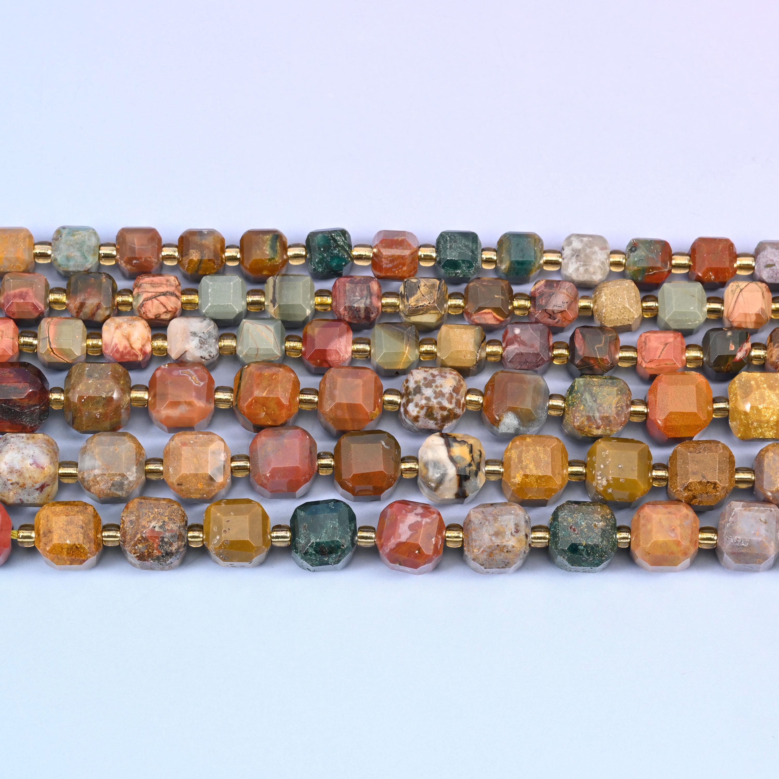 Ocean Agate Faceted Cube Beads: Size 6mm 8mm, Jewelry Making, 15 inch Strand