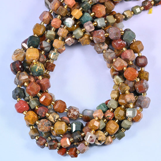 Ocean Agate Faceted Cube Beads: Size 6mm 8mm, Jewelry Making, 15 inch Strand