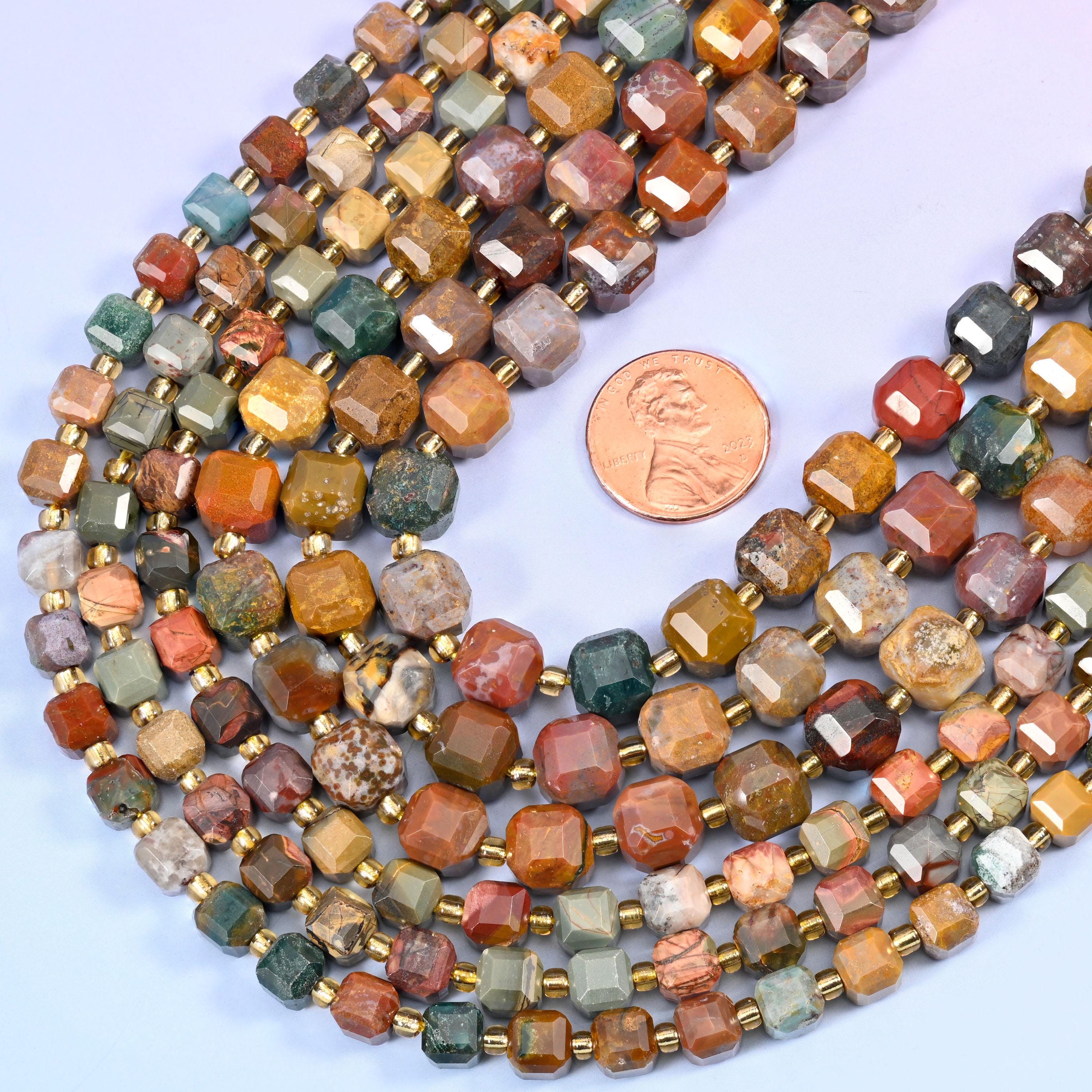 Ocean Agate Faceted Cube Beads: Size 6mm 8mm, Jewelry Making, 15 inch Strand