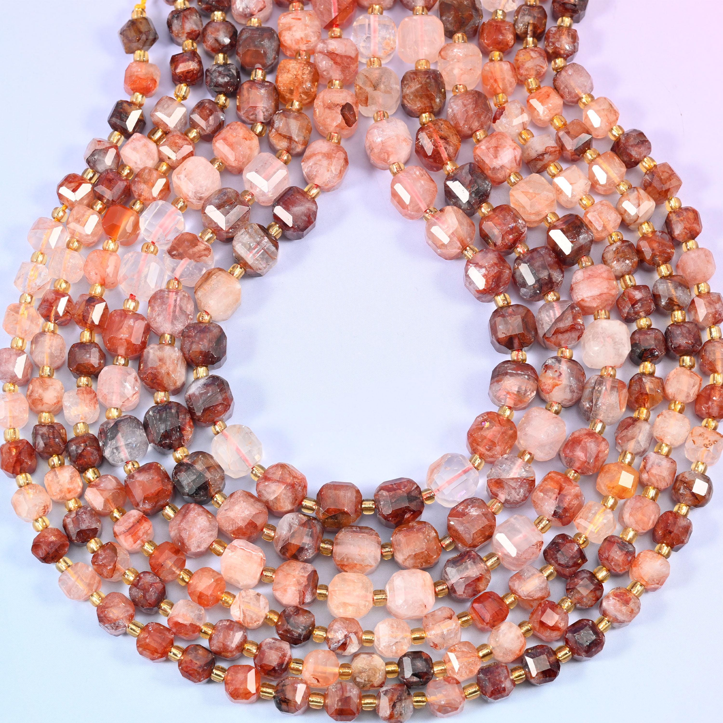 Red Hematoid Quartz Faceted Cube Beads: Size 6mm 8mm, Jewelry Making, 15 inch Strand