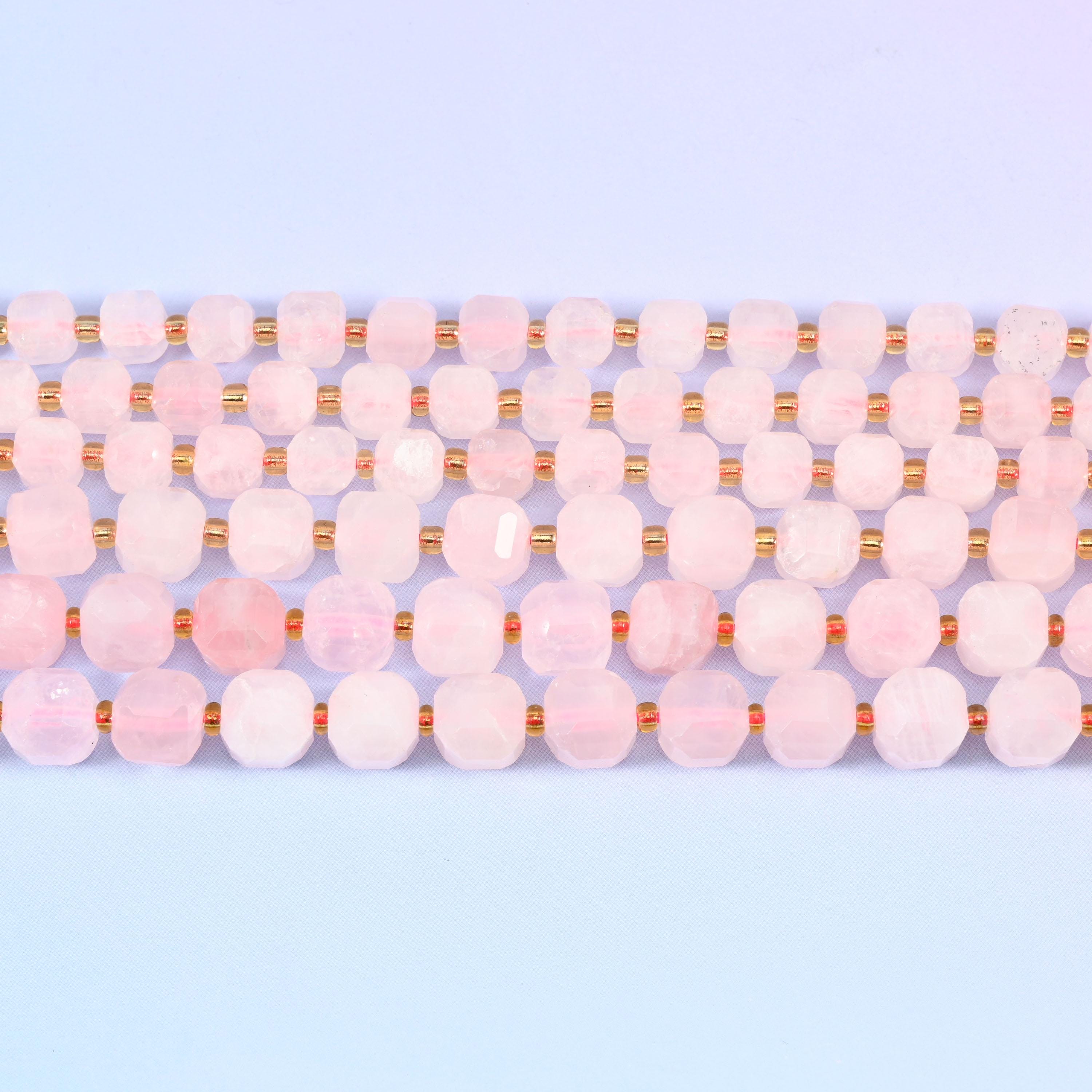 Rose Quartz Faceted Cube Beads: Size 6mm 8mm, Jewelry Making, 15 inch Strand