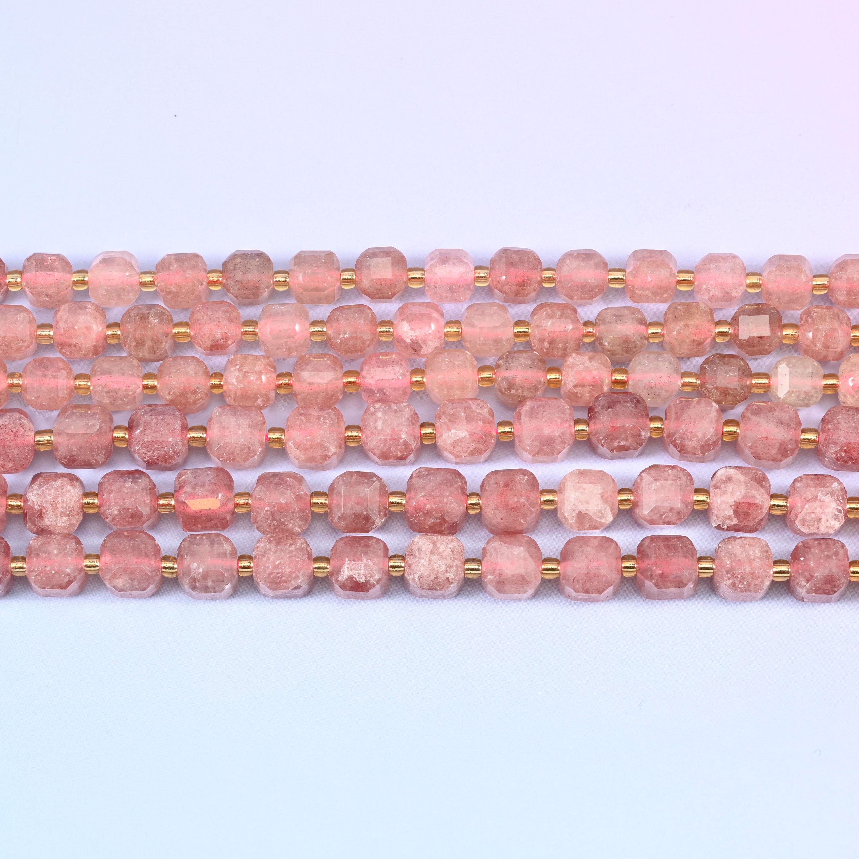 Strawberry Quartz Faceted Cube Beads: Size 6mm 8mm, Jewelry Making, 15 inch Strand