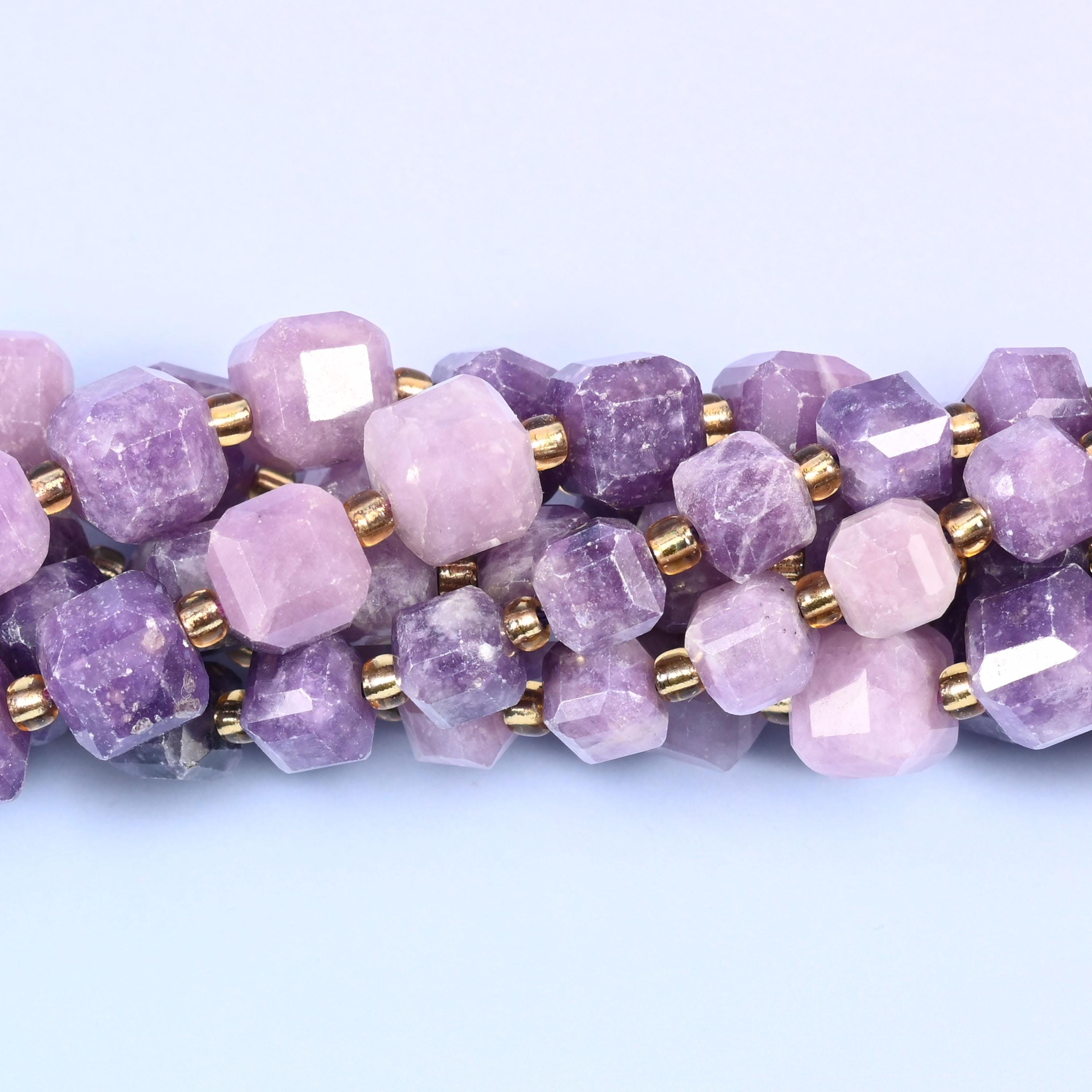 Lepidolite Faceted Cube Beads: Size 6mm 8mm, Jewelry Making, 15 inch Strand