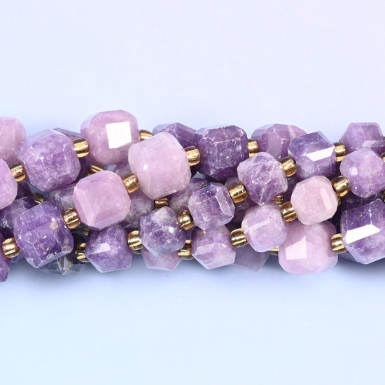 Lepidolite Faceted Cube Beads: Size 6mm 8mm, Jewelry Making, 15 inch Strand