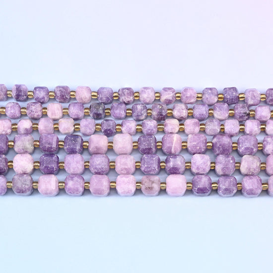 Lepidolite Faceted Cube Beads: Size 6mm 8mm, Jewelry Making, 15 inch Strand