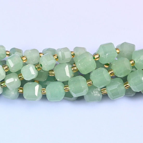 Green Aventurine Faceted Cube Beads: Size 6mm 8mm, Jewelry Making, 15 inch Strand