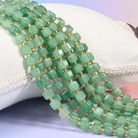 Green Aventurine Faceted Cube Beads: Size 6mm 8mm, Jewelry Making, 15 inch Strand