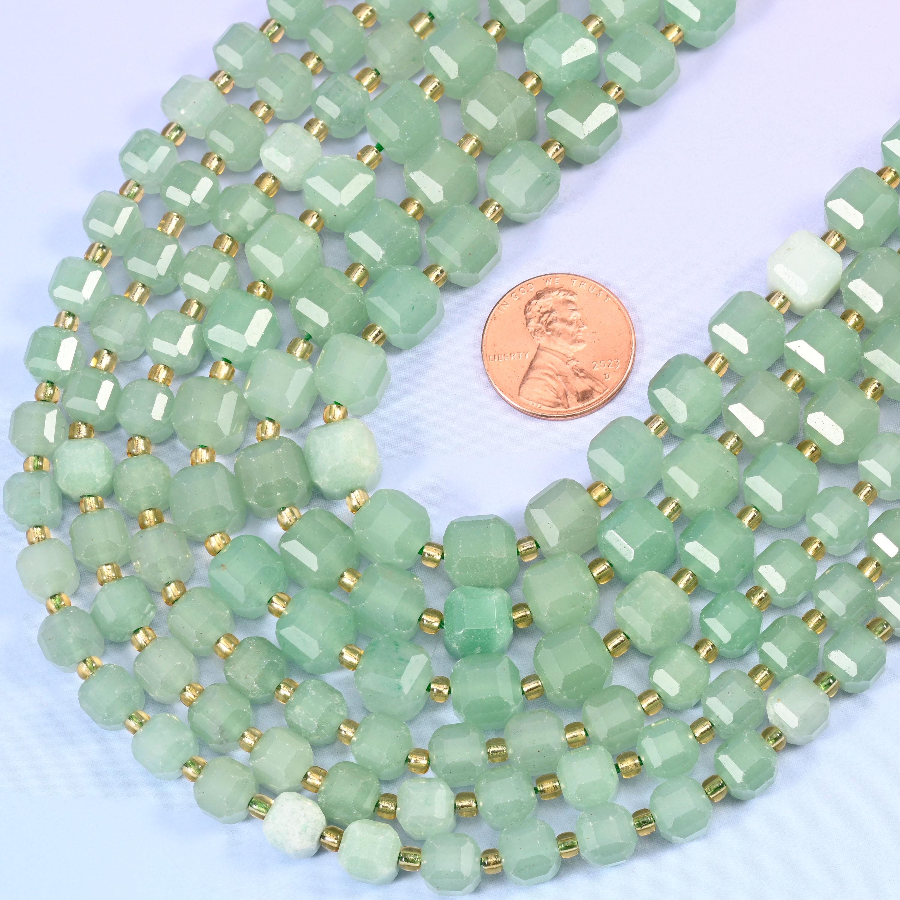 Green Aventurine Faceted Cube Beads: Size 6mm 8mm, Jewelry Making, 15 inch Strand