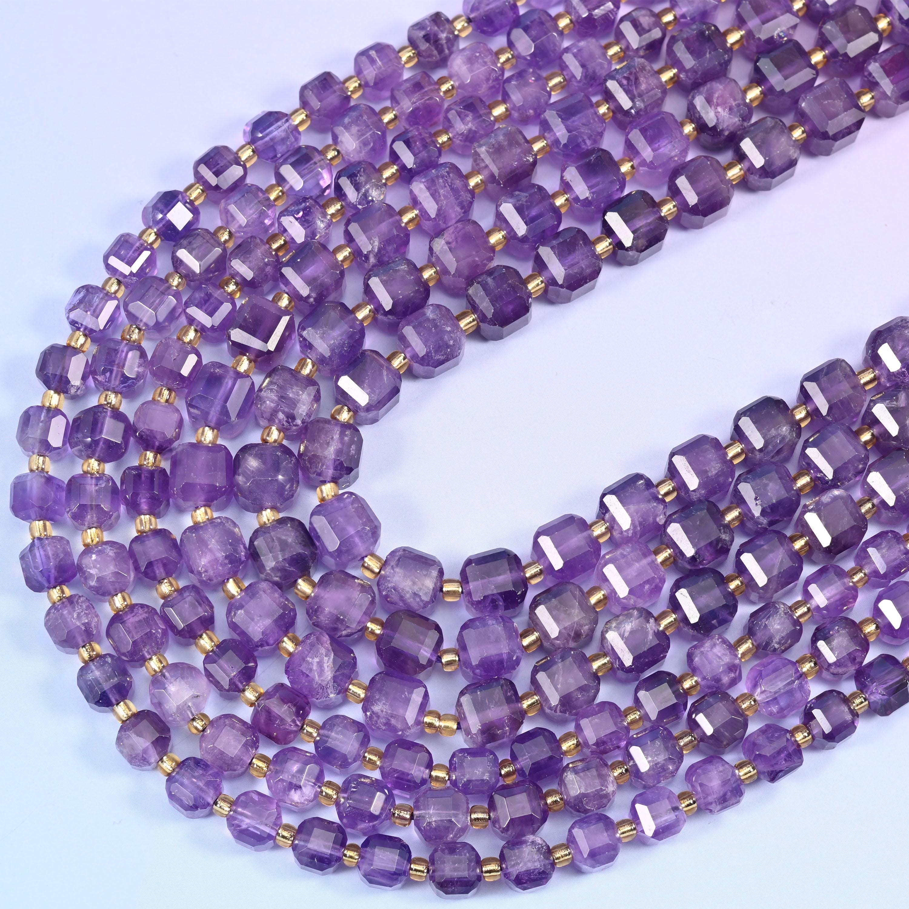 Amethyst Faceted Cube Beads: Size 6mm 8mm, Jewelry Making, 15 inch Strand