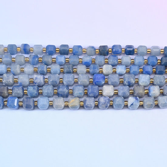 Blue Aventurine Faceted Cube Beads: Size 6mm 8mm, Jewelry Making, 15 inch Strand