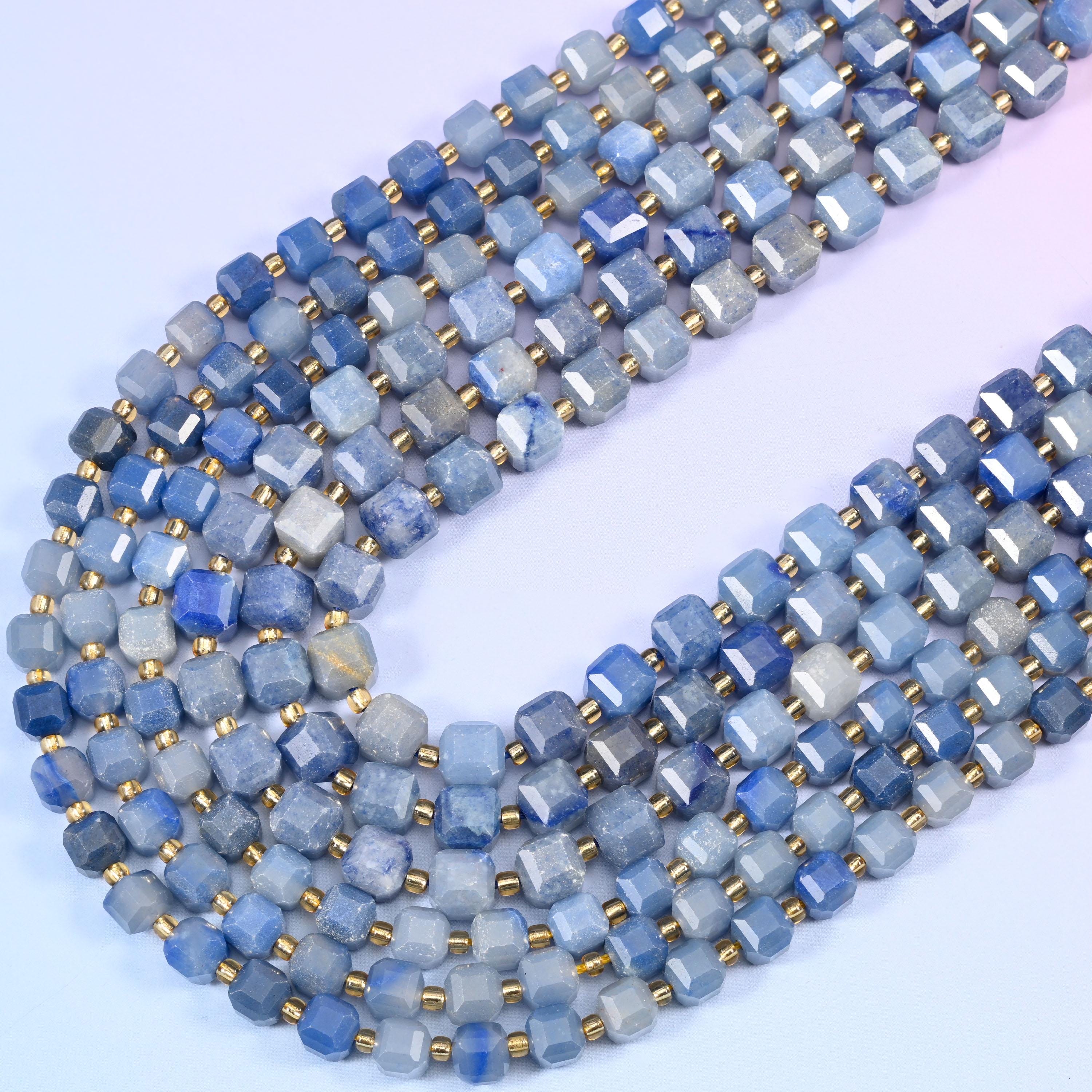 Blue Aventurine Faceted Cube Beads: Size 6mm 8mm, Jewelry Making, 15 inch Strand