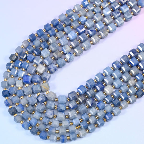 Blue Aventurine Faceted Cube Beads: Size 6mm 8mm, Jewelry Making, 15 inch Strand