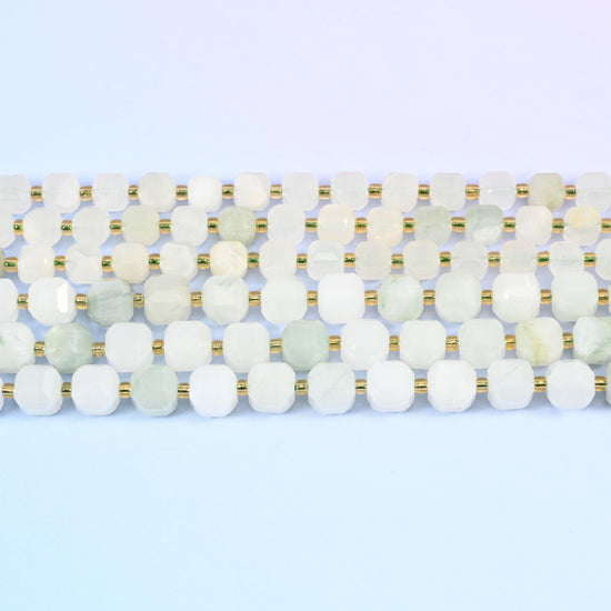 Tianshan Jade Faceted Cube Beads: Size 6mm 8mm, Jewelry Making, 15 inch Strand