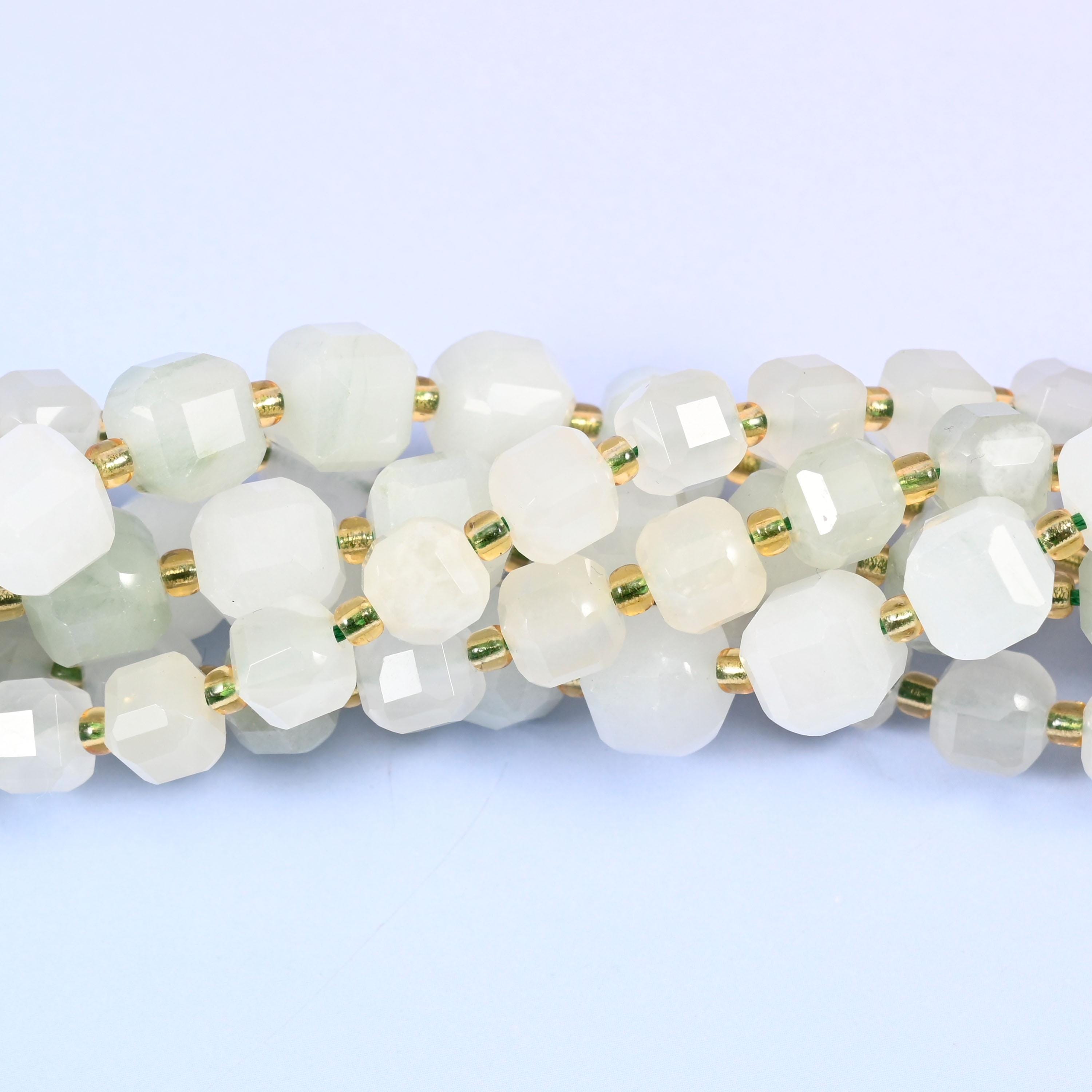 Tianshan Jade Faceted Cube Beads: Size 6mm 8mm, Jewelry Making, 15 inch Strand