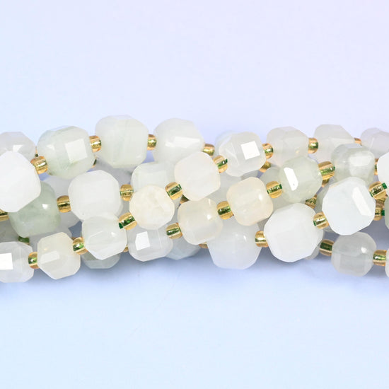 Tianshan Jade Faceted Cube Beads: Size 6mm 8mm, Jewelry Making, 15 inch Strand