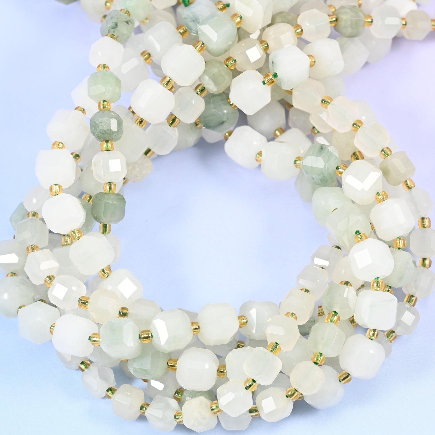 Tianshan Jade Faceted Cube Beads: Size 6mm 8mm, Jewelry Making, 15 inch Strand