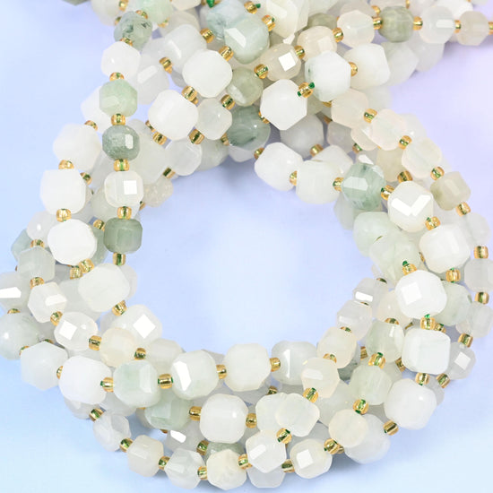 Tianshan Jade Faceted Cube Beads: Size 6mm 8mm, Jewelry Making, 15 inch Strand