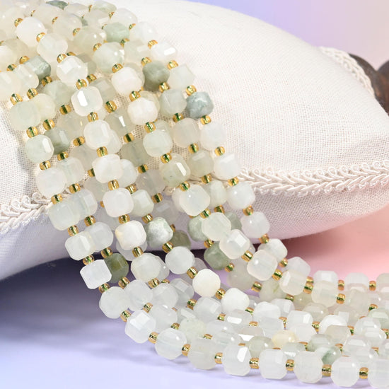 Tianshan Jade Faceted Cube Beads: Size 6mm 8mm, Jewelry Making, 15 inch Strand