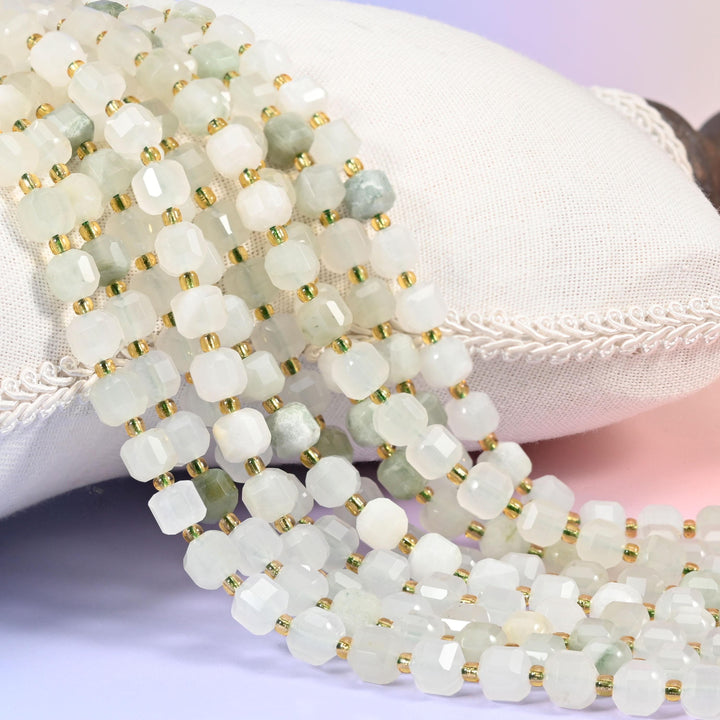Tianshan Jade Faceted Cube Beads: Size 6mm 8mm, Jewelry Making, 15 inch Strand
