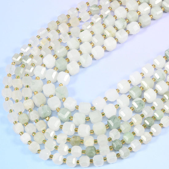Tianshan Jade Faceted Cube Beads: Size 6mm 8mm, Jewelry Making, 15 inch Strand
