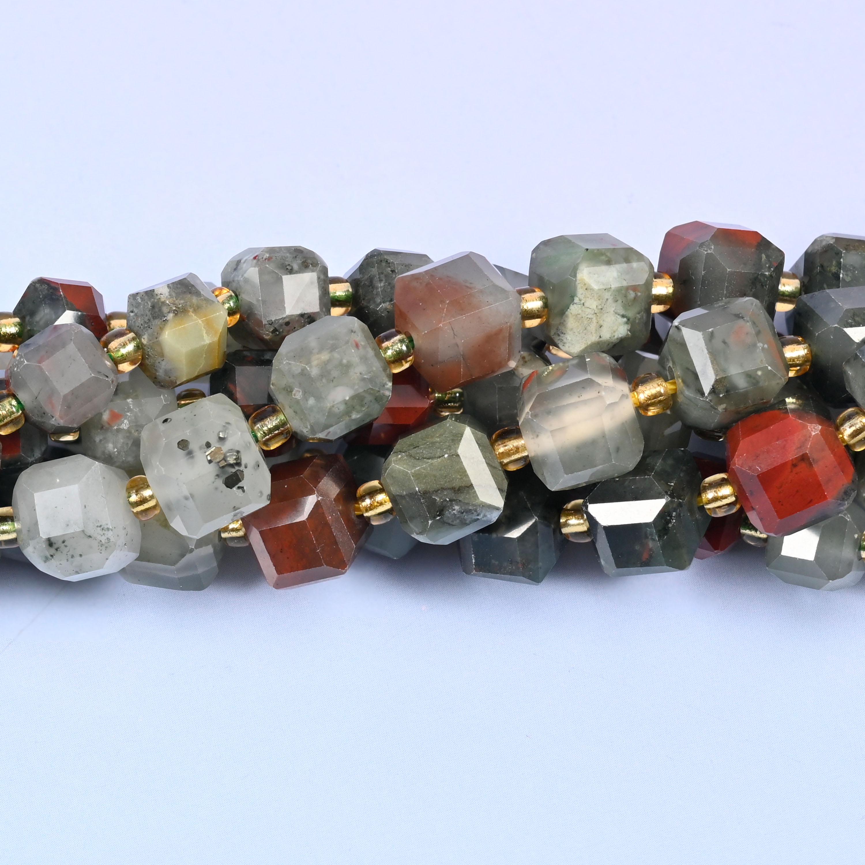 African Bloodstone Faceted Cube Beads: Size 6mm 8mm, Jewelry Making, 15 inch Strand