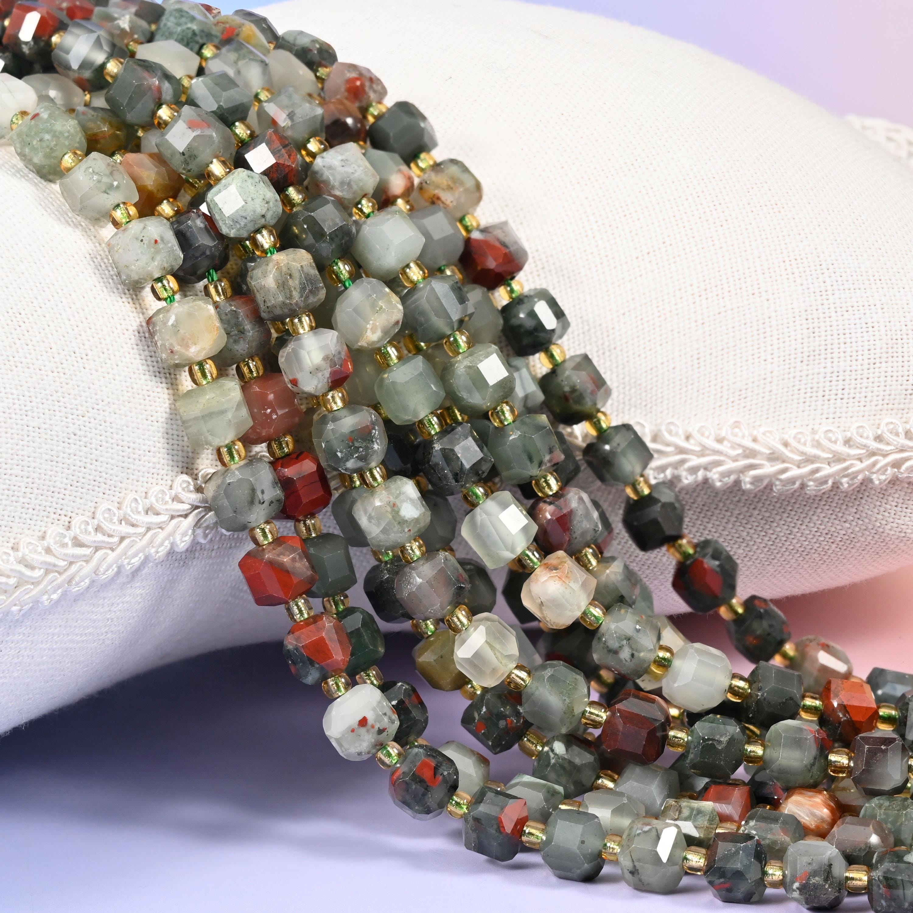 African Bloodstone Faceted Cube Beads: Size 6mm 8mm, Jewelry Making, 15 inch Strand