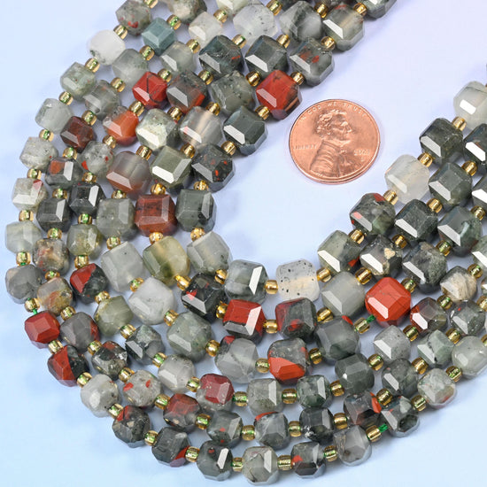 African Bloodstone Faceted Cube Beads: Size 6mm 8mm, Jewelry Making, 15 inch Strand