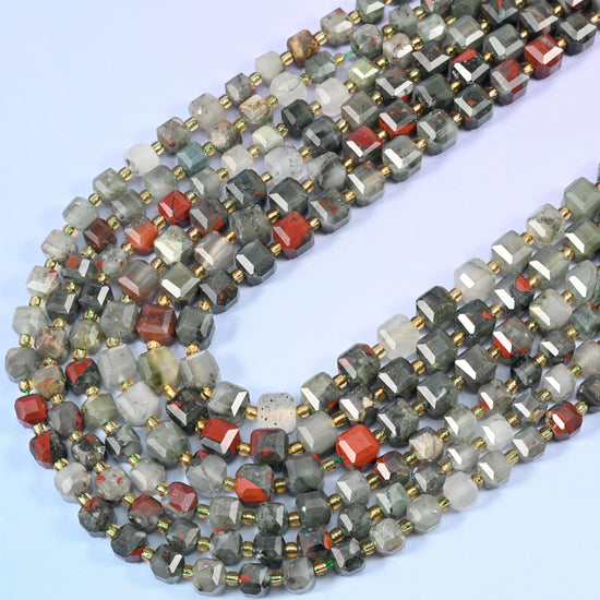 African Bloodstone Faceted Cube Beads: Size 6mm 8mm, Jewelry Making, 15 inch Strand