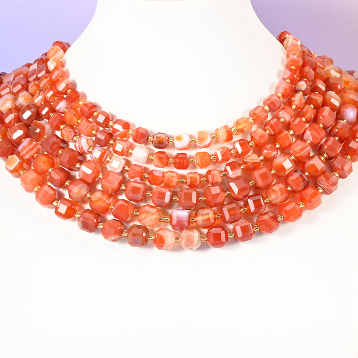 Dyed Red Strip Agate Faceted Cube Beads: Jewelry Making, 15 inch Strand