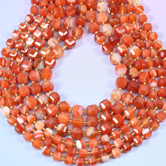 Dyed Red Strip Agate Faceted Cube Beads: Jewelry Making, 15 inch Strand