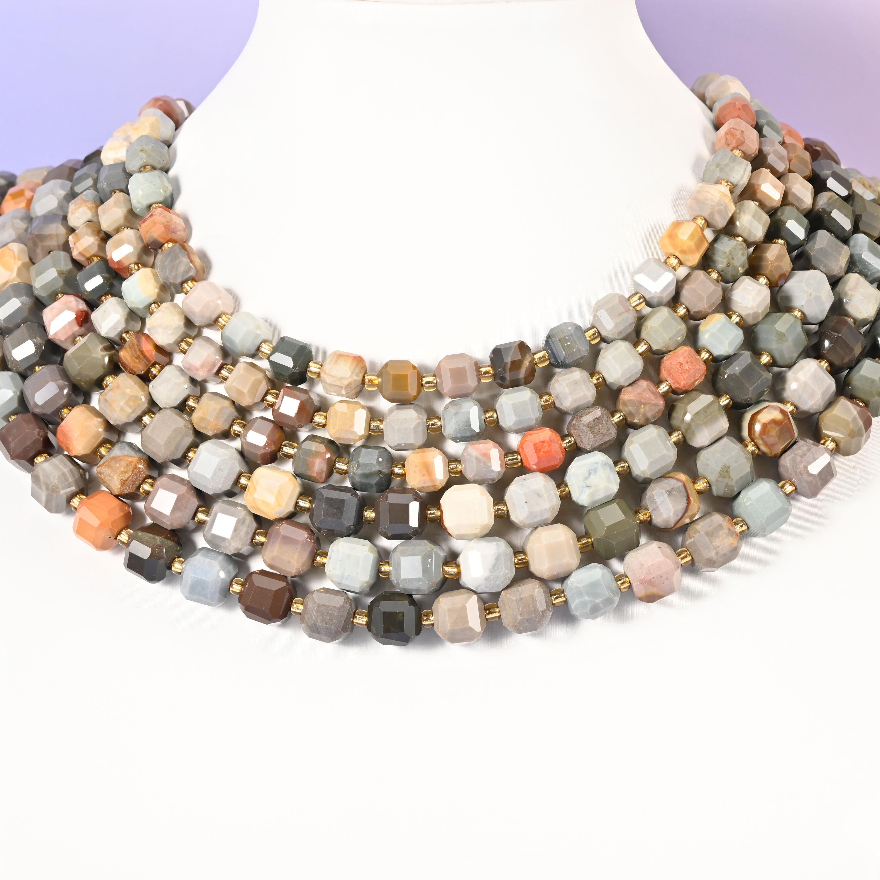 American Picture Jasper Faceted Cube Beads: Jewelry Making, 15 inch Strand