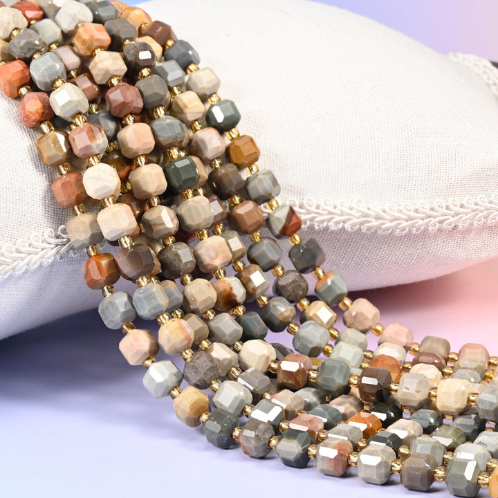 American Picture Jasper Faceted Cube Beads: Jewelry Making, 15 inch Strand