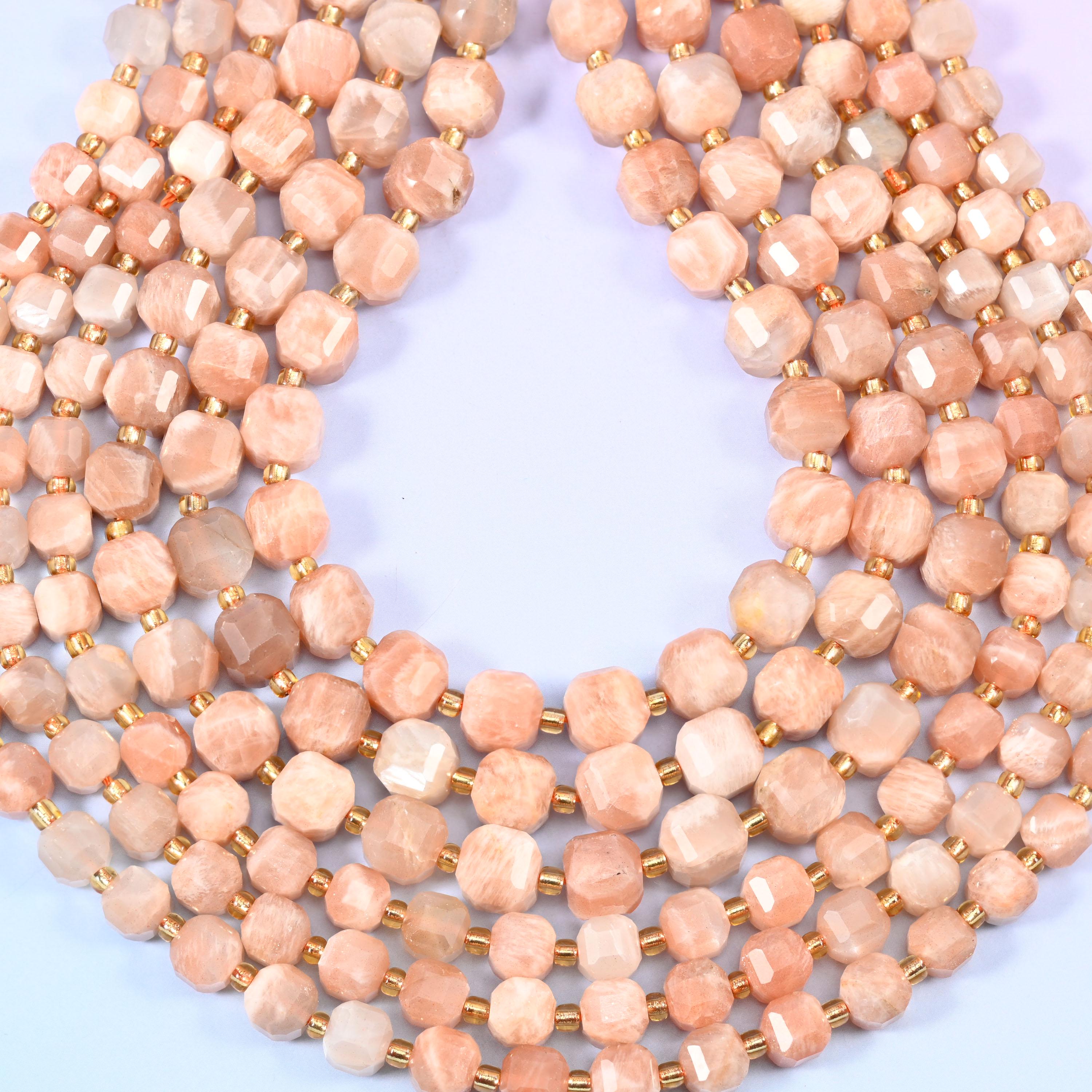 Peach Moonstone Faceted Cube Beads: Size 6mm 8mm, Jewelry Making, 15 inch Strand