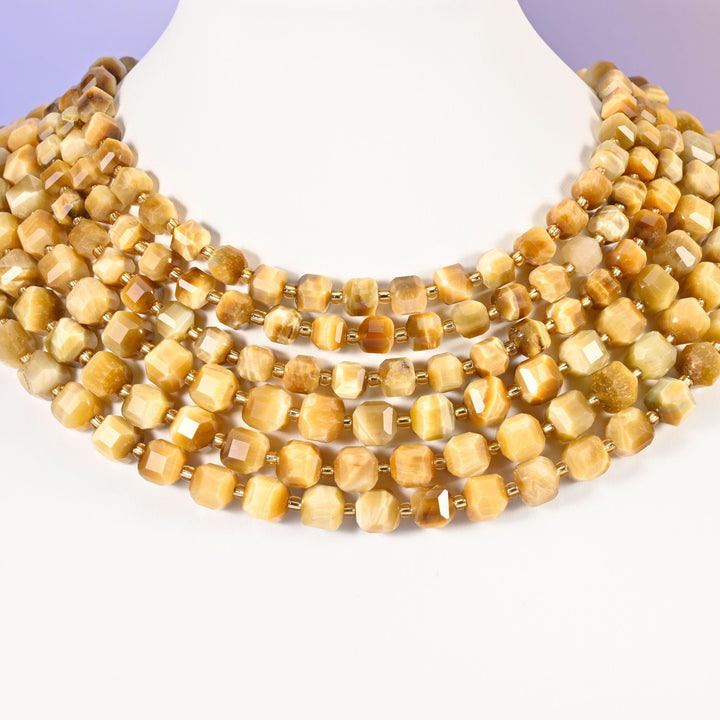 Gold Tiger Eye Faceted Cube Beads: Size 6mm 8mm, Jewelry Making, 15 inch Strand