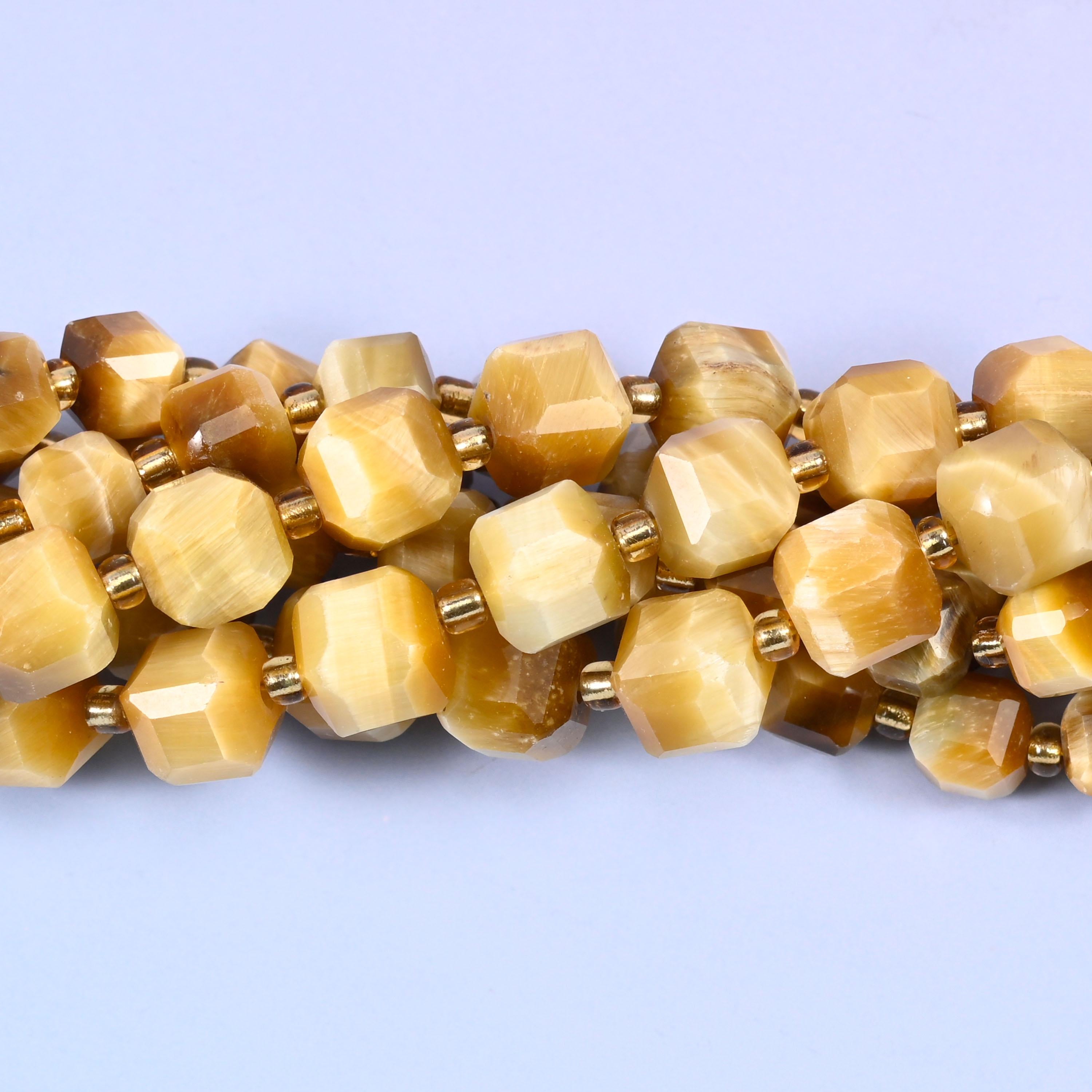 Gold Tiger Eye Faceted Cube Beads: Size 6mm 8mm, Jewelry Making, 15 inch Strand