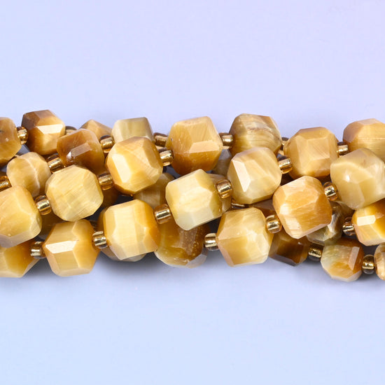 Gold Tiger Eye Faceted Cube Beads: Size 6mm 8mm, Jewelry Making, 15 inch Strand