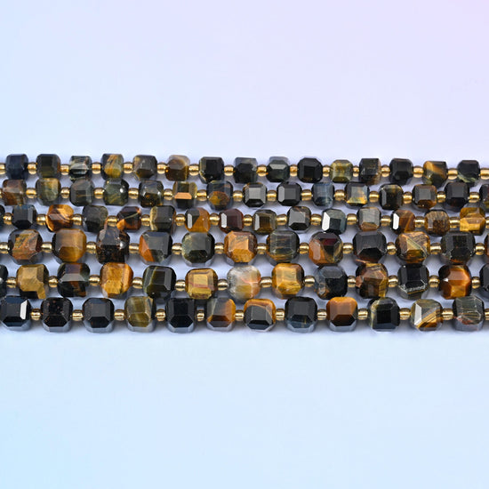 Iron Tiger Eye Faceted Cube Beads: Size 6mm 8mm, Jewelry Making, 15 inch Strand