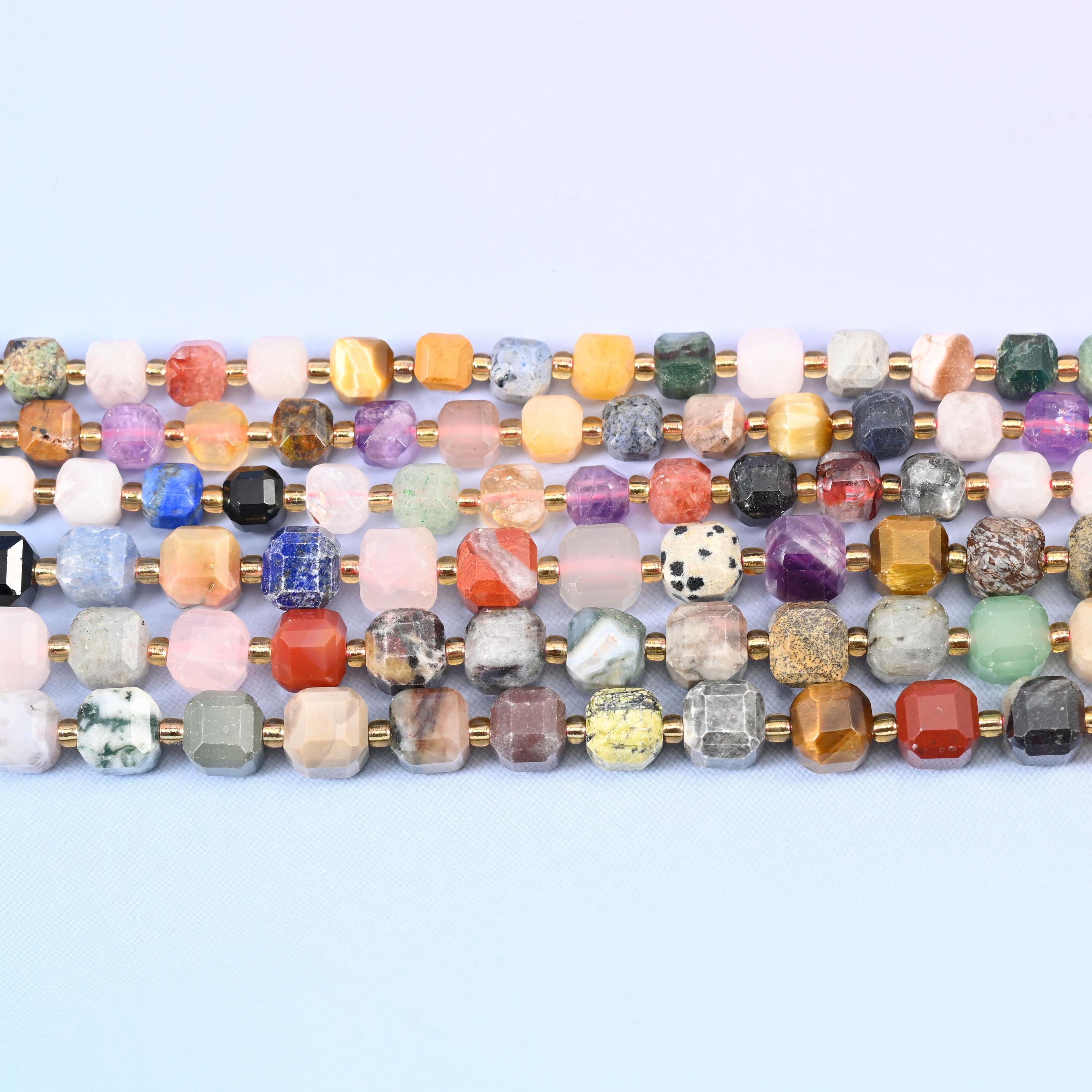 Assorted Gemstone Faceted Cube Beads: Size 6mm 8mm, Jewelry Making, 15 inch Strand