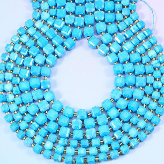 Dyed Blue Howlite Faceted Cube Beads: Size 6mm 8mm, Jewelry Making, 15 inch Strand