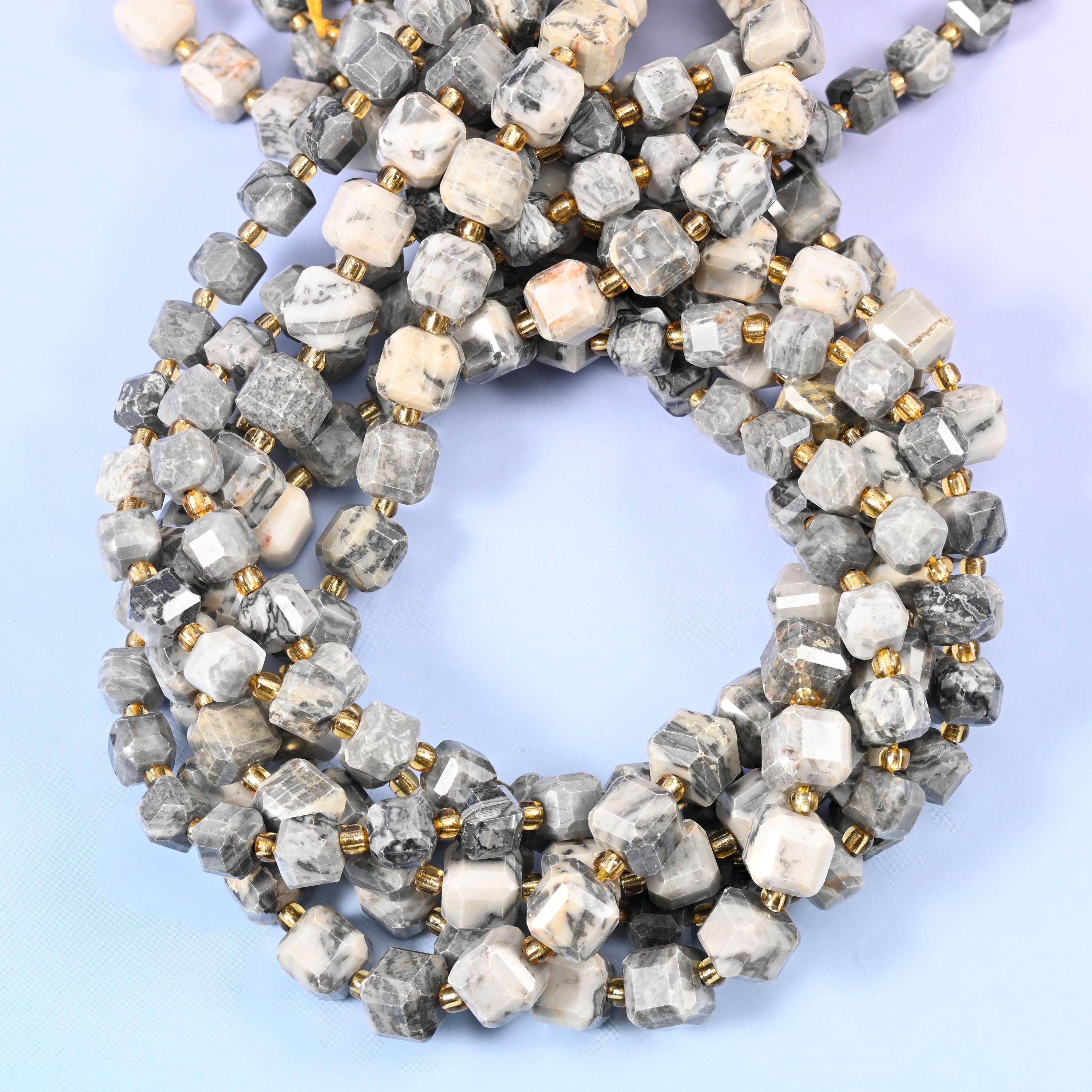 Map Jasper Faceted Cube Beads: Size 6mm 8mm, Jewelry Making, 15 inch Strand