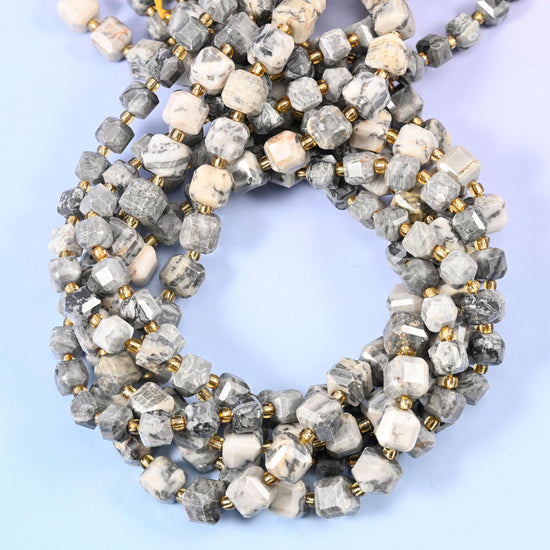 Map Jasper Faceted Cube Beads: Size 6mm 8mm, Jewelry Making, 15 inch Strand