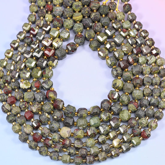 Dragon Bloodstone Faceted Cube Beads: Size 6mm 8mm, Jewelry Making, 15 inch Strand