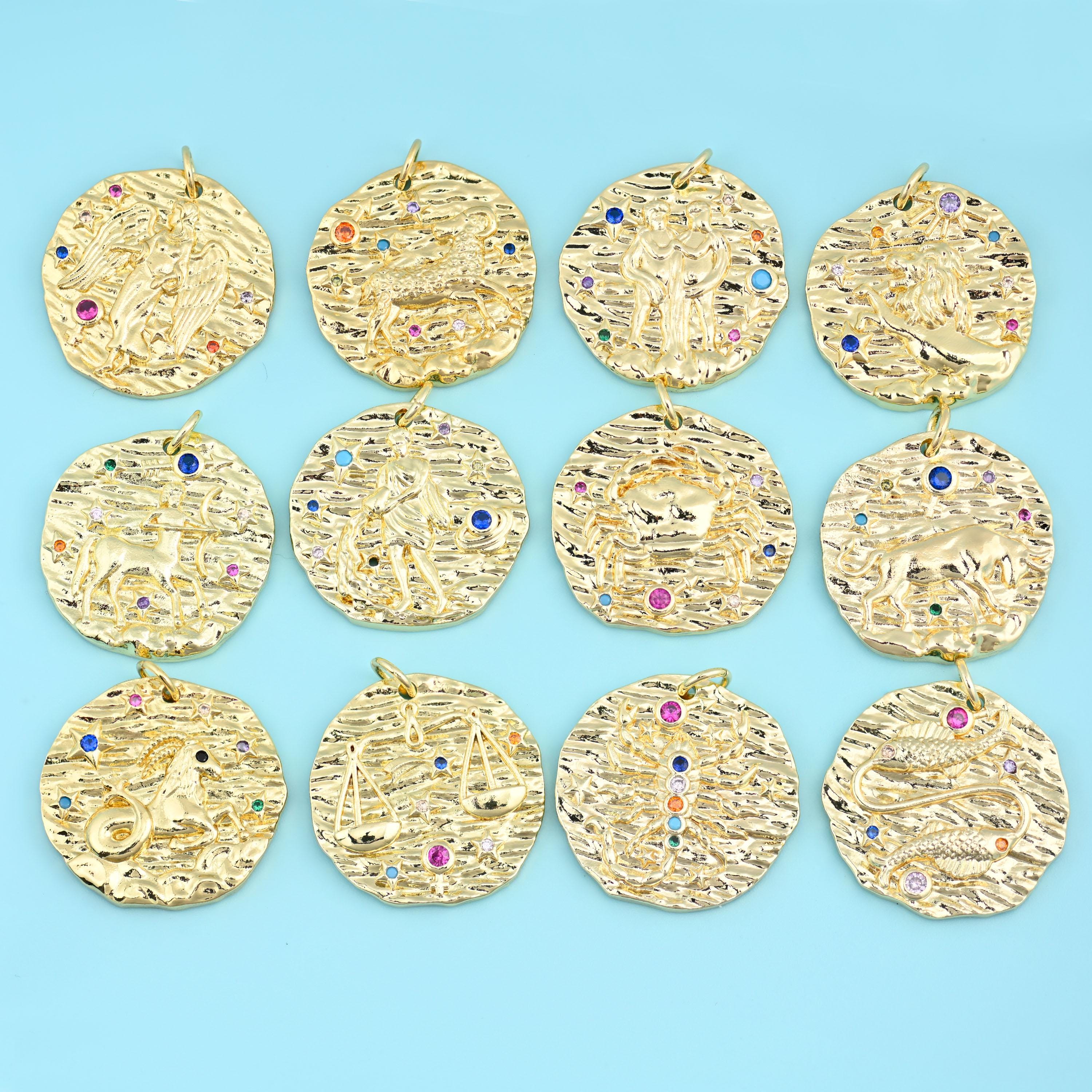 18K Gold Filled Zircon Zodiac Sign Pendants for DIY Jewelry Making Supply