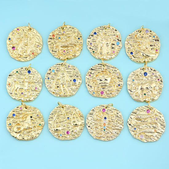18K Gold Filled Zircon Zodiac Sign Pendants for DIY Jewelry Making Supply