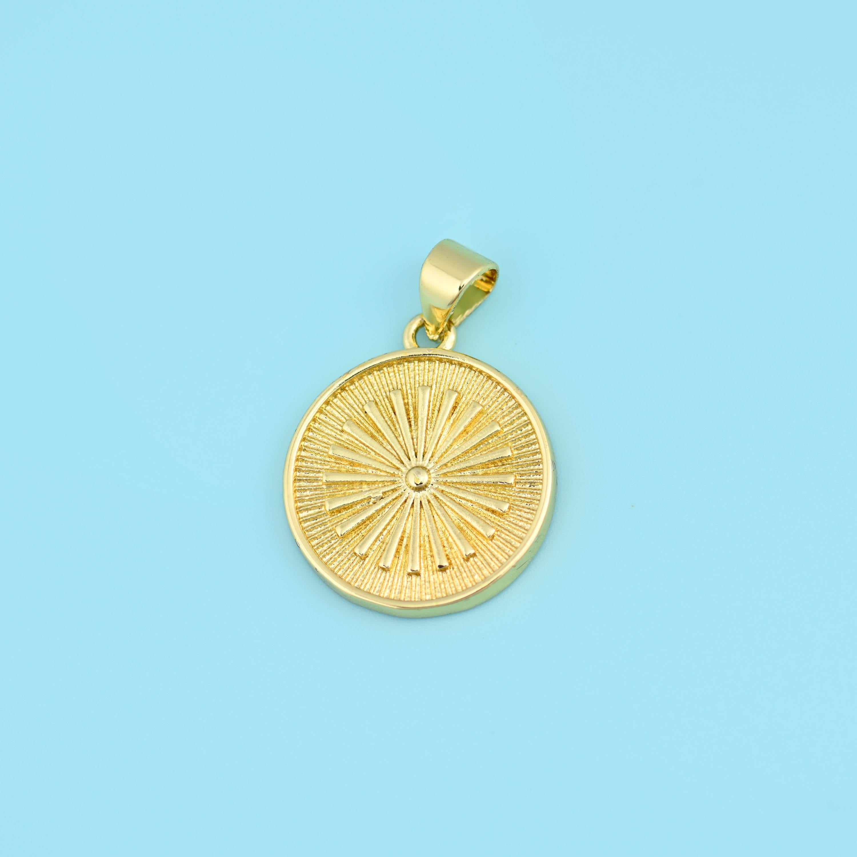 18K Gold Filled Sunburst Coin Medallion Charms for DIY Jewelry Making Supply