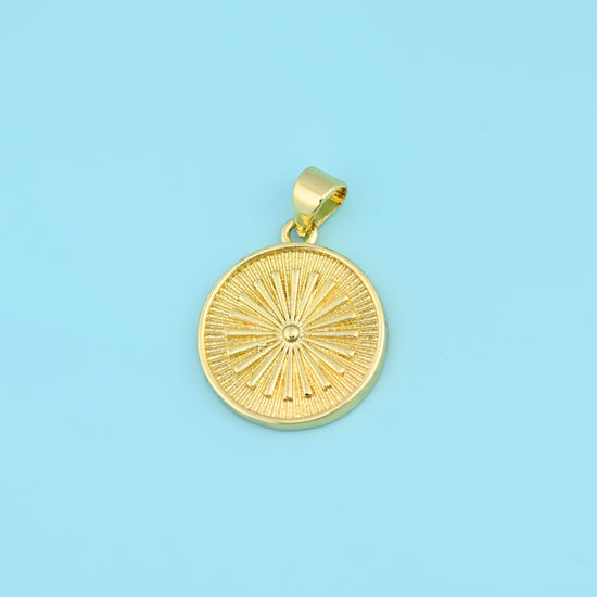 18K Gold Filled Sunburst Coin Medallion Charms for DIY Jewelry Making Supply