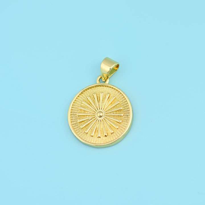 18K Gold Filled Sunburst Coin Medallion Charms for DIY Jewelry Making Supply