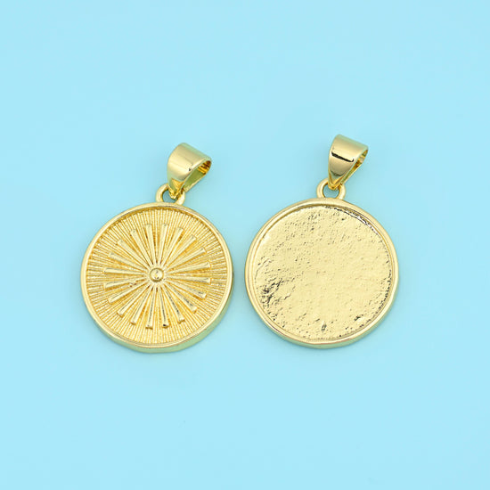 18K Gold Filled Sunburst Coin Medallion Charms for DIY Jewelry Making Supply